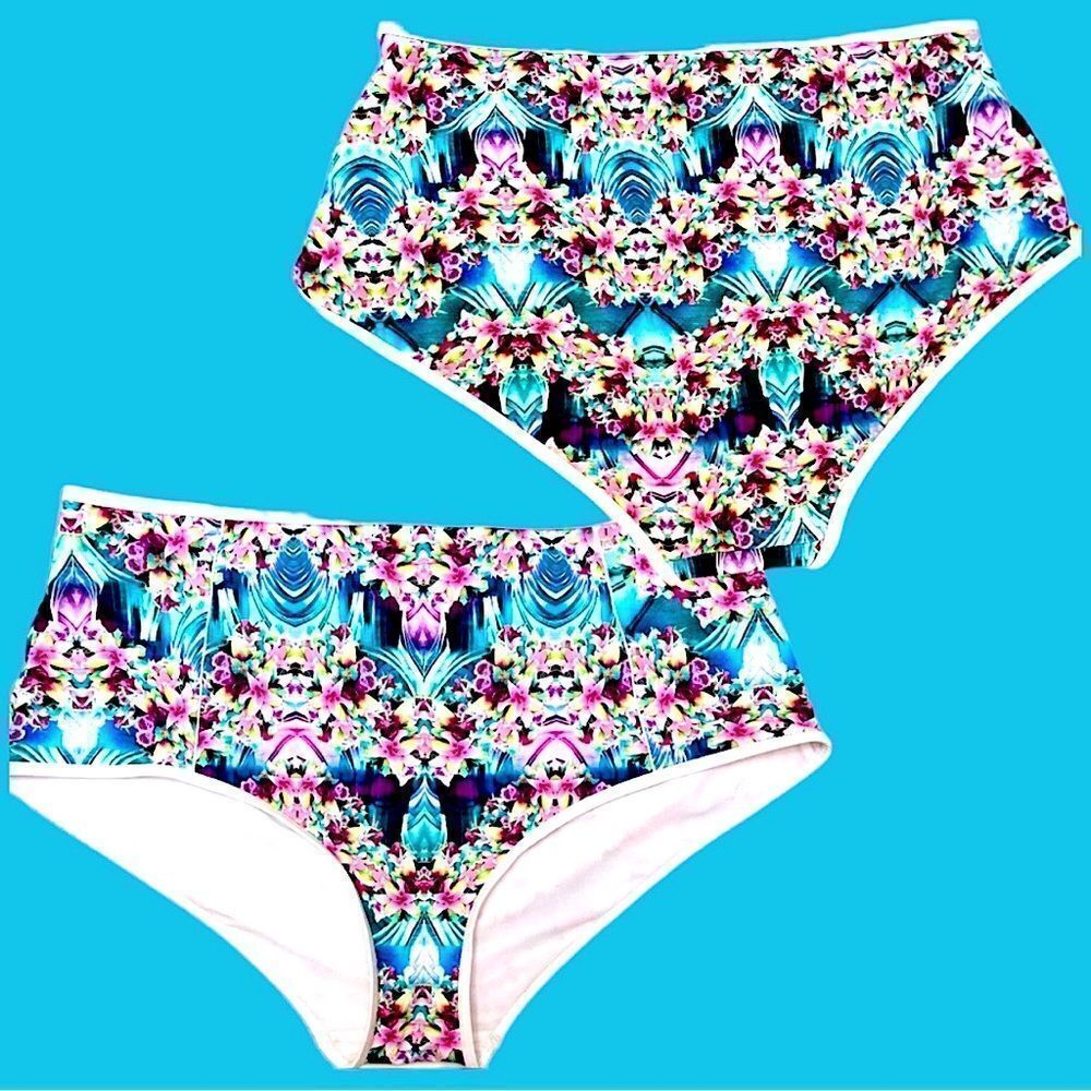 ASOS Swim Plus Floral Tribal Print High Waist Bikini Swim Bottoms Size 22
